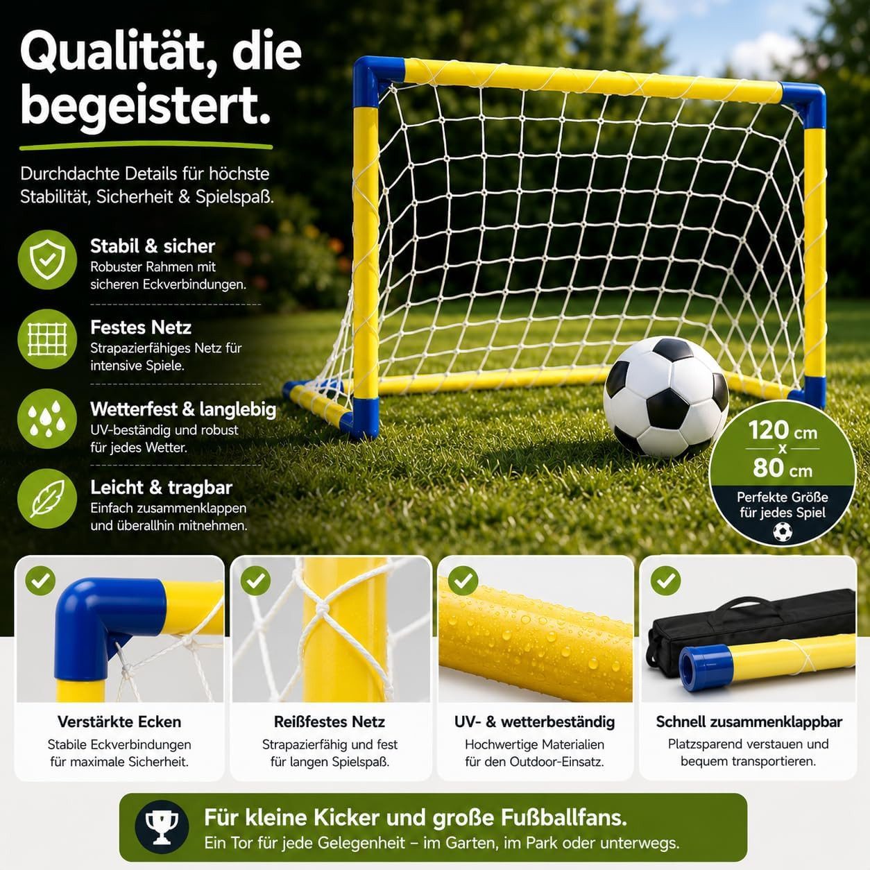 Outdoorn Fußballtor Fußballtor Garten mit Netz und Ball – Tragbares Fußballtor Outdoor (1 St)