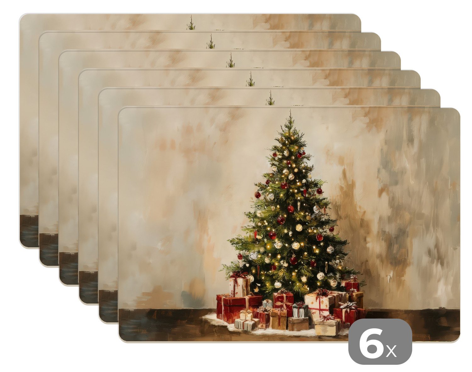 MuchoWow Platzset Weihnachtsbaum - Geschmückt - Farbenfroh, (6-St), Platzsets, Tischset, Abwaschbar, Tischsets, Platzdeckchen