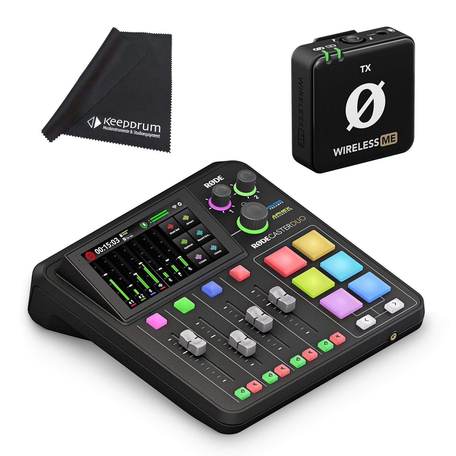 RØDE Rode Rodecaster Duo Station mit WIME-TX Mikrofon Digitales Aufnahmegerät (mit Mikrofasertuch)