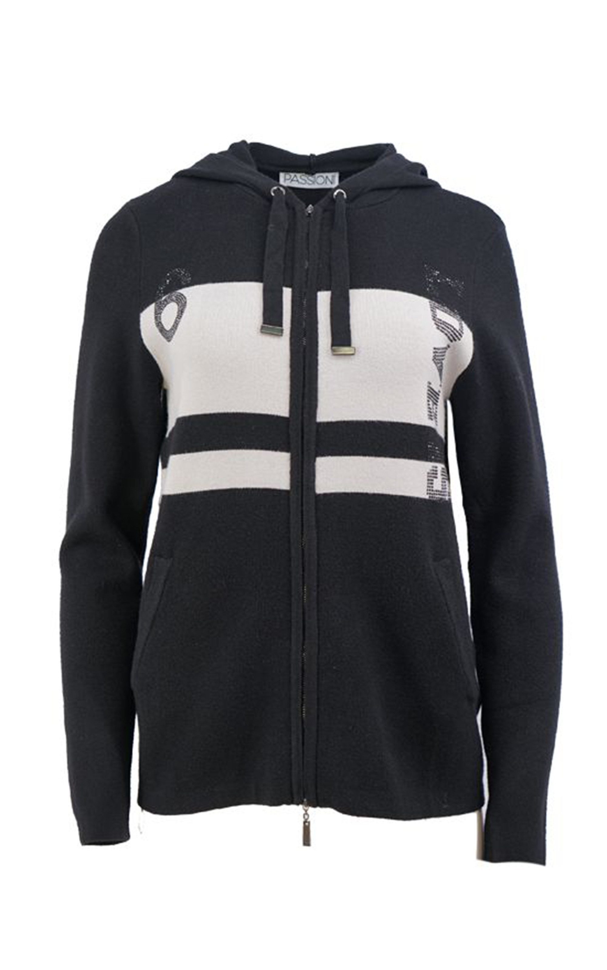 Passioni Kapuzenstrickjacke Sweatjacke mit Kapuze und Streifendetails günstig online kaufen