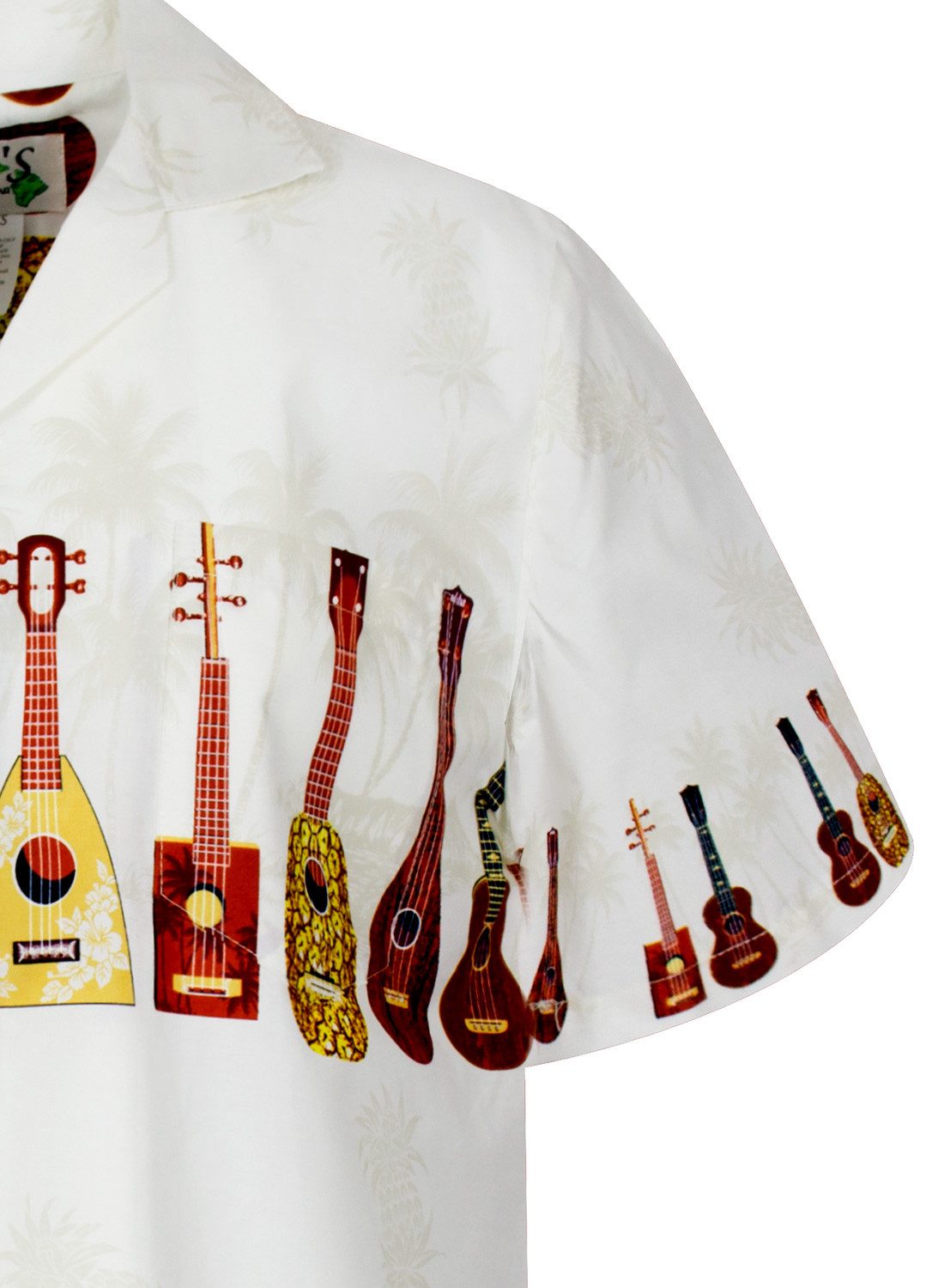 KY's Hawaiihemd "Ukulele" Herren Kurzarm Baumwolle Kokosknöpfe Original Hawaii