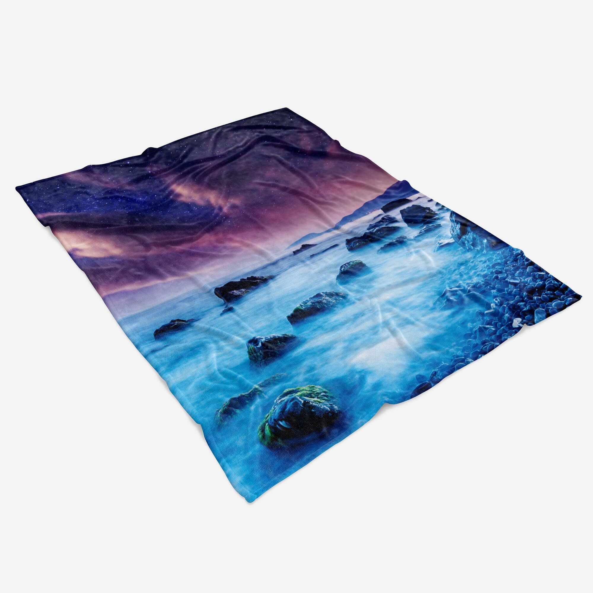 Nachthimmel mit Sinus Art Meer (1-St), Handtücher Handtuch Saunatuch Fotomotiv Baumwolle-Polyester-Mix Handtuch Kuscheldecke S, Strandhandtuch