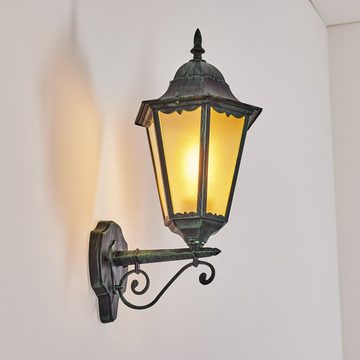 hofstein Außen-Wandleuchte Wandlampe aufwärts in antikem Look aus Metall/Glas in Schwarz-Grün, ohne Leuchtmittel, Wandleuchte im Retro/Vintage Design, Außenleuchte für Terrasse, E27