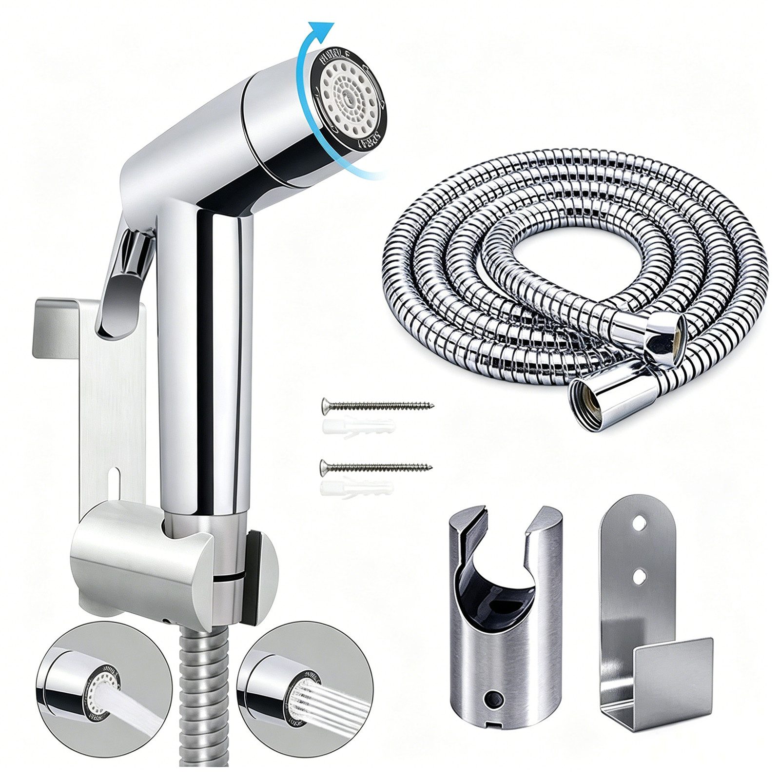MOPUEA Bidetarmatur 3er-Set Handbrause Bidet Sprayer Mit Halter Wassermenge einstellbar (Komplettes Bidet-Set für Hygieneanwendungen und einfache Installation., Edelstahl-Brausekit robustem Design &korrosionsbeständiger Oberfläche) Universell einsetzbar für Intimhygiene und verschiedene Anwendungen.