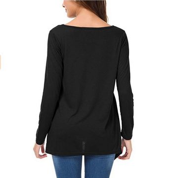 AFAZ New Trading UG 2-in-1-Shirt Damen-T-Shirt mit unregelmäßigem Rundhalsausschnitt und Taschenboden Urban Style Hemdbluse Casual Stehkragen mit Taschen Knöpfen
