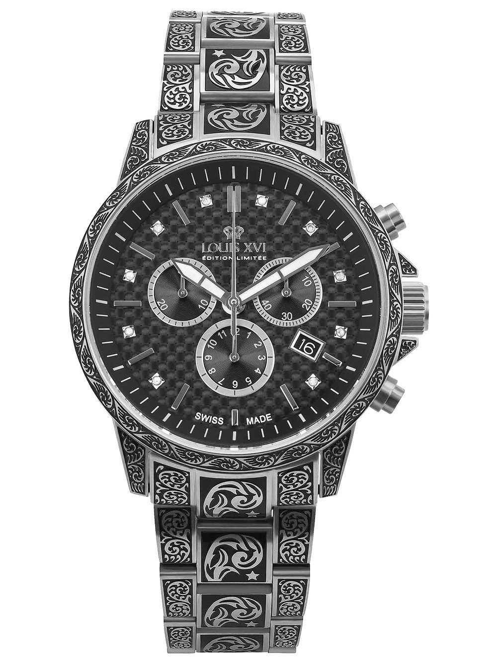 LOUIS XVI Quarzuhr Louis XVI LXVI1721 Herrenuhr Palais Royale Inked Diamond 43mm 10ATM Louis XVI LXVI1721 Herrenuhr Palais Royale Inked Diamond 43mm 10ATM