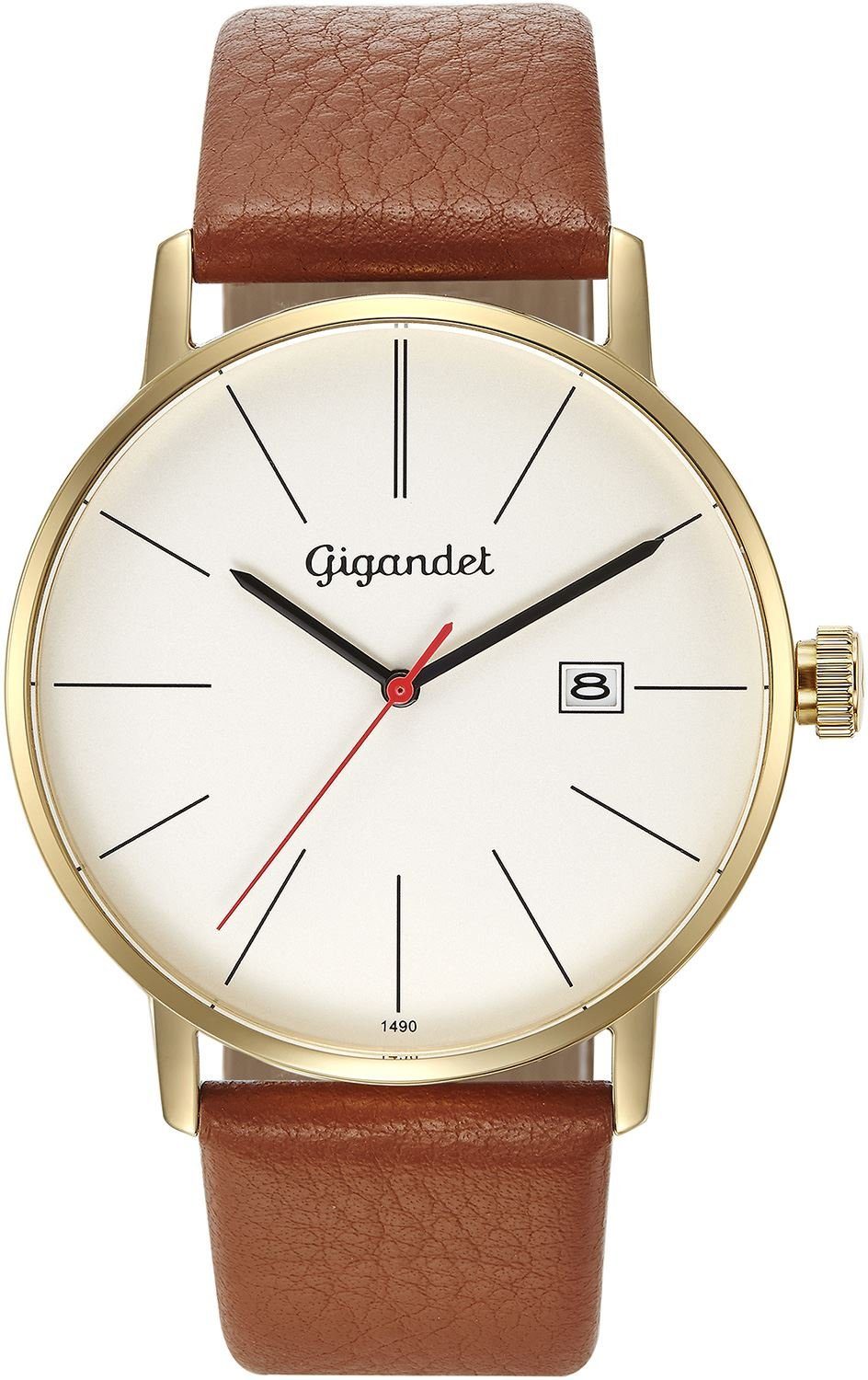 Gigandet Quarzuhr Herrenuhr, Armbanduhr, Businessuhr, 42mm, MINIMALISM G42-008, Mineralglas, Datumsanzeige, Lederband, 3bar/30m wasserfest