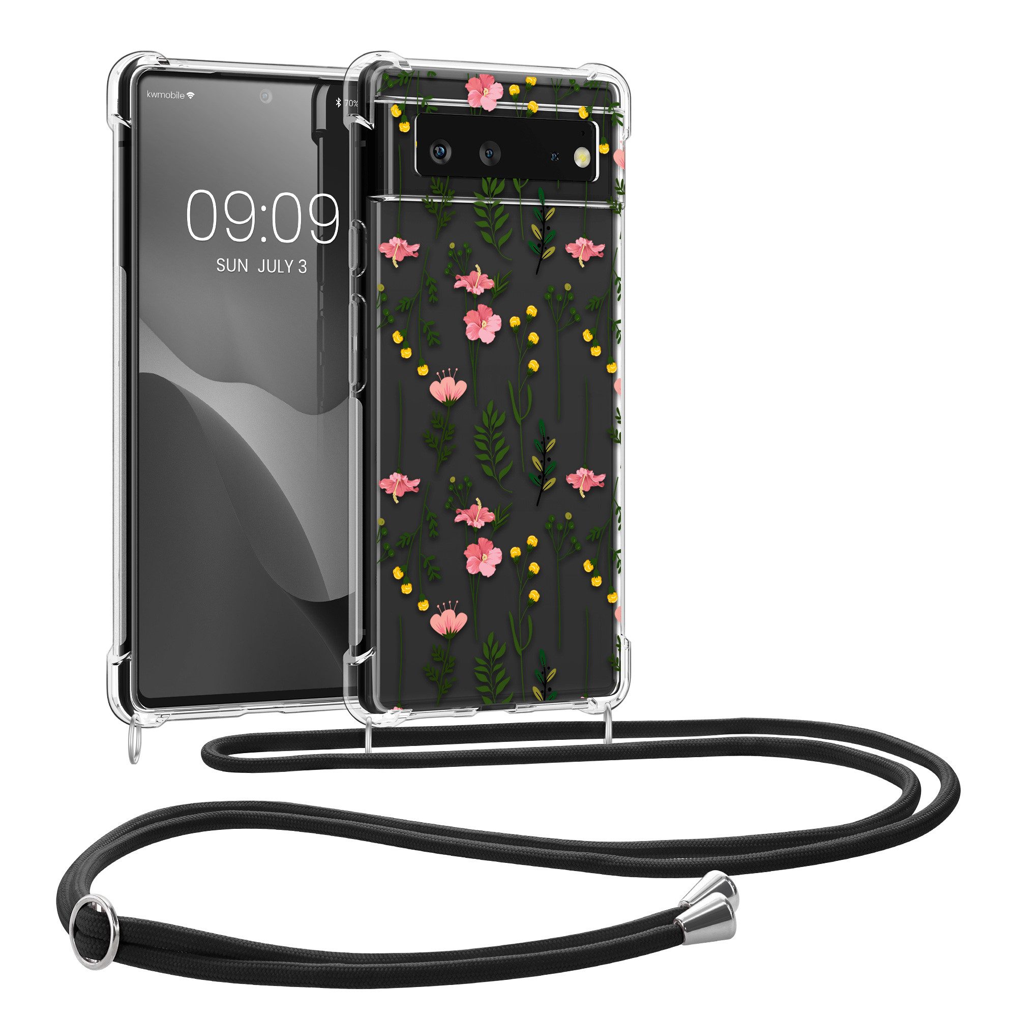 kwmobile Smartphone-Hülle Hülle für Google Pixel 6, Silikon Handyhülle mit Kette - Handykette Handyband