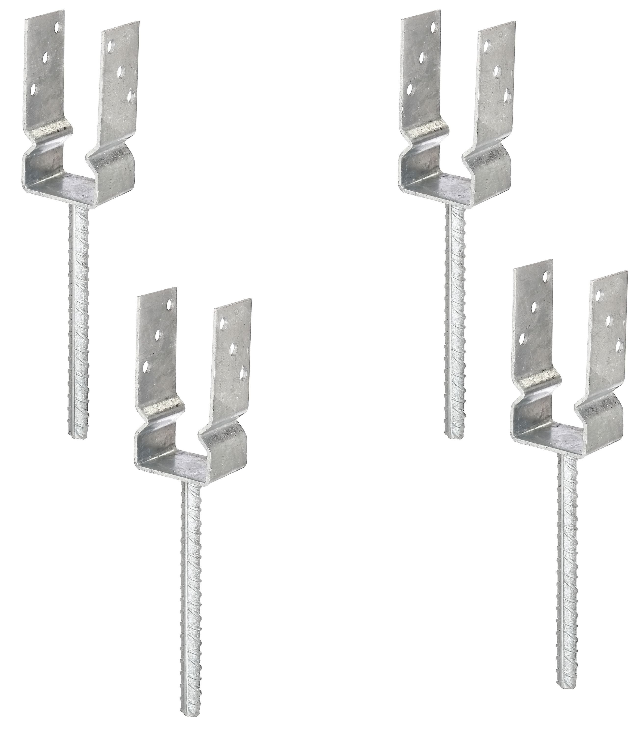 Alberts Pfostenträger, (4-St), Alberts U-Pfostenträger mit Betonanker aus Riffelstahl im Bundle, feue