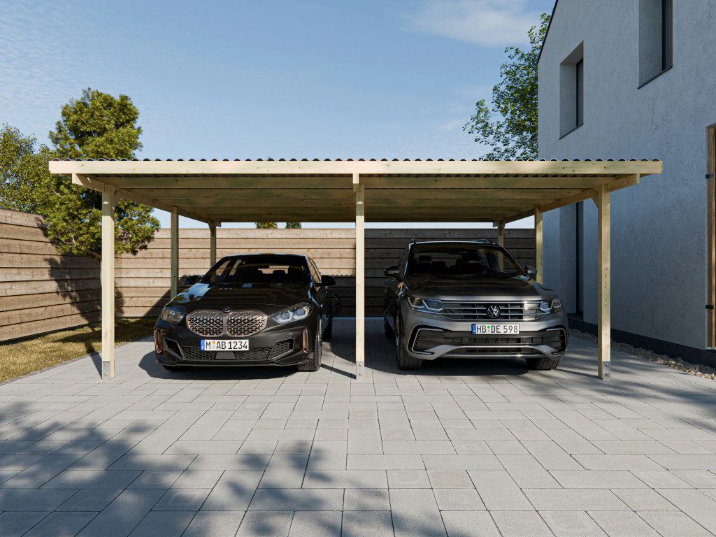 Woodtex Gartenhaus WOODTEX Carport 304×676 cm, BxT: 304x676 cm, Geräteschuppen aus Holz mit Flachdach, wetterfest & imprägniert