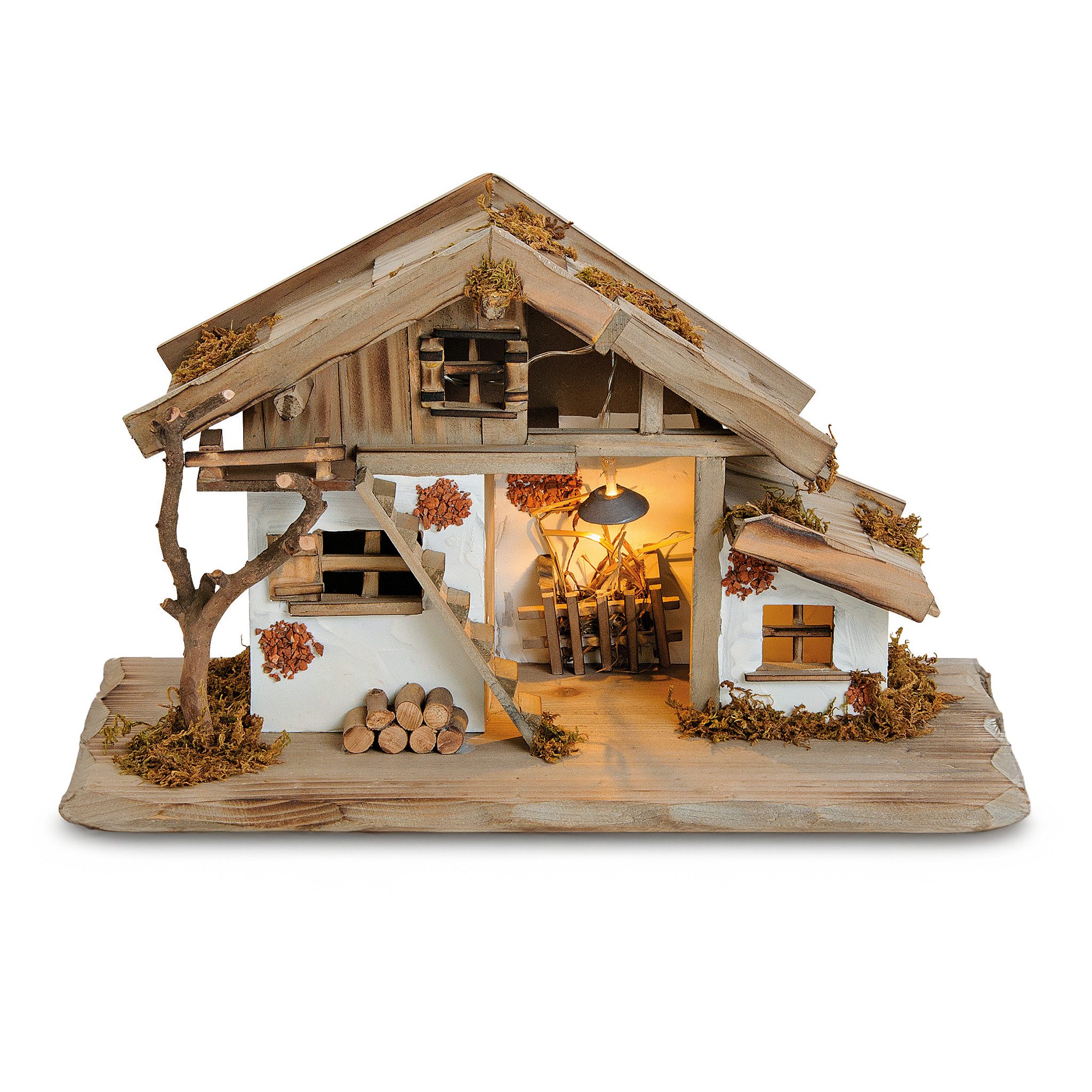 matches21 HOME & HOBBY Krippe Große Holz Weihnachts-Krippe 39 cm grau mit L günstig online kaufen