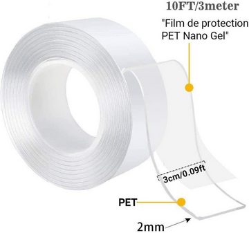 Dorzu Doppelklebeband Nano Power Tape: Transparentes, ultrastarkes, doppelseitiges Klebeband (Nano-Tape-Set, 1x Nano Tape) Superhaftendes, rückstandsloses Nano-Klebeband