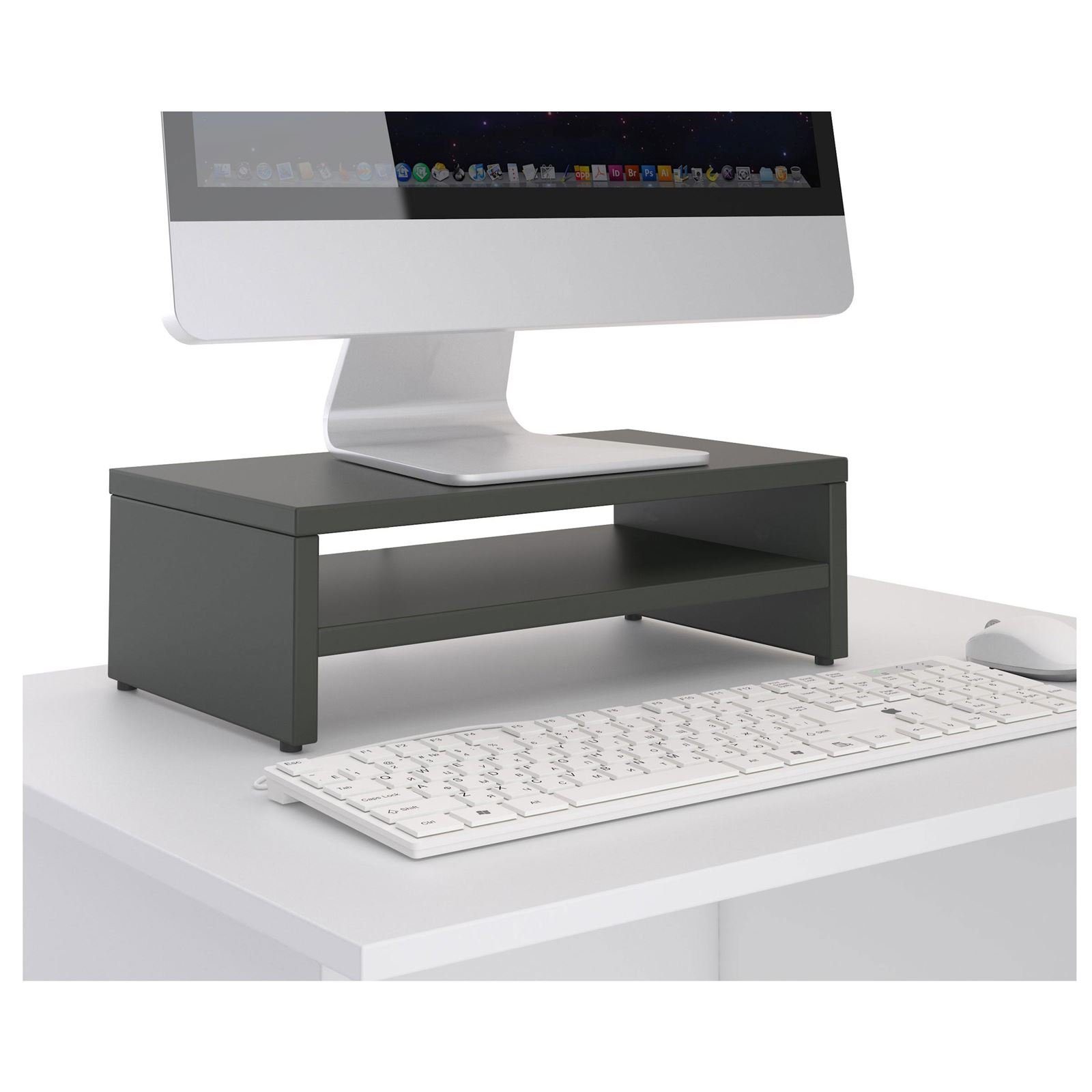 CARO-Möbel Schreibtischaufsatz SUBIDA, Bildschirmaufsatz Monitorständer grau Monitorerhöhung inkl. Ablagefach