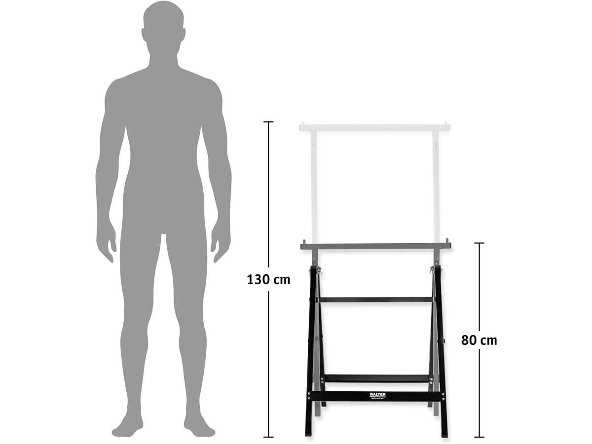 WALTER Unterstellbock höhenverstellbar, 200 kg max. Belastbarkeit, Stabiler Auflagebalken, Rutschfeste Standfläche