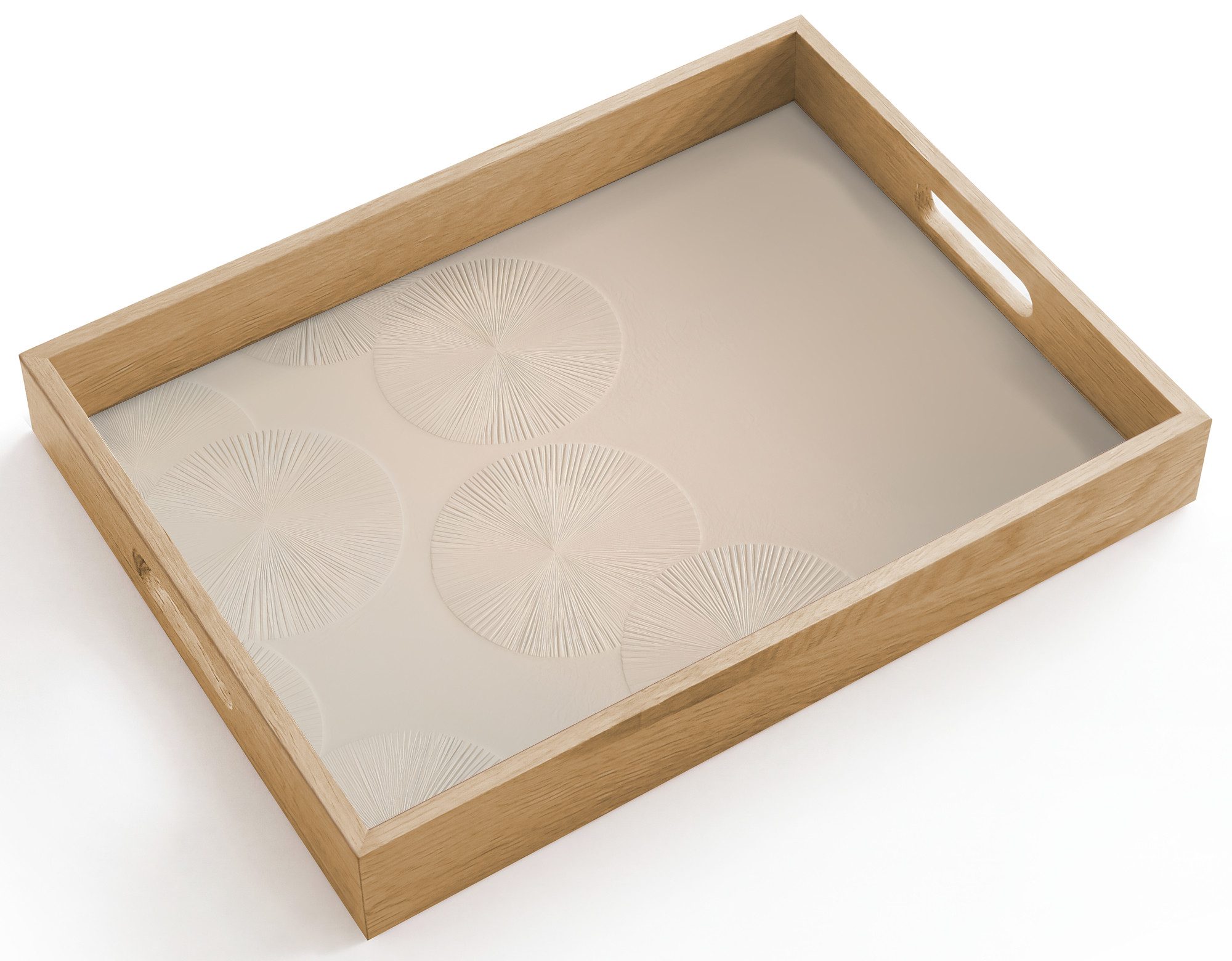 OnlyWow Tablett Rechteckig mit Henkel Japandi - Beige - Modern, Eichenholz, (1-tlg), Siervierplatte, Tray, Frühstücksbrett