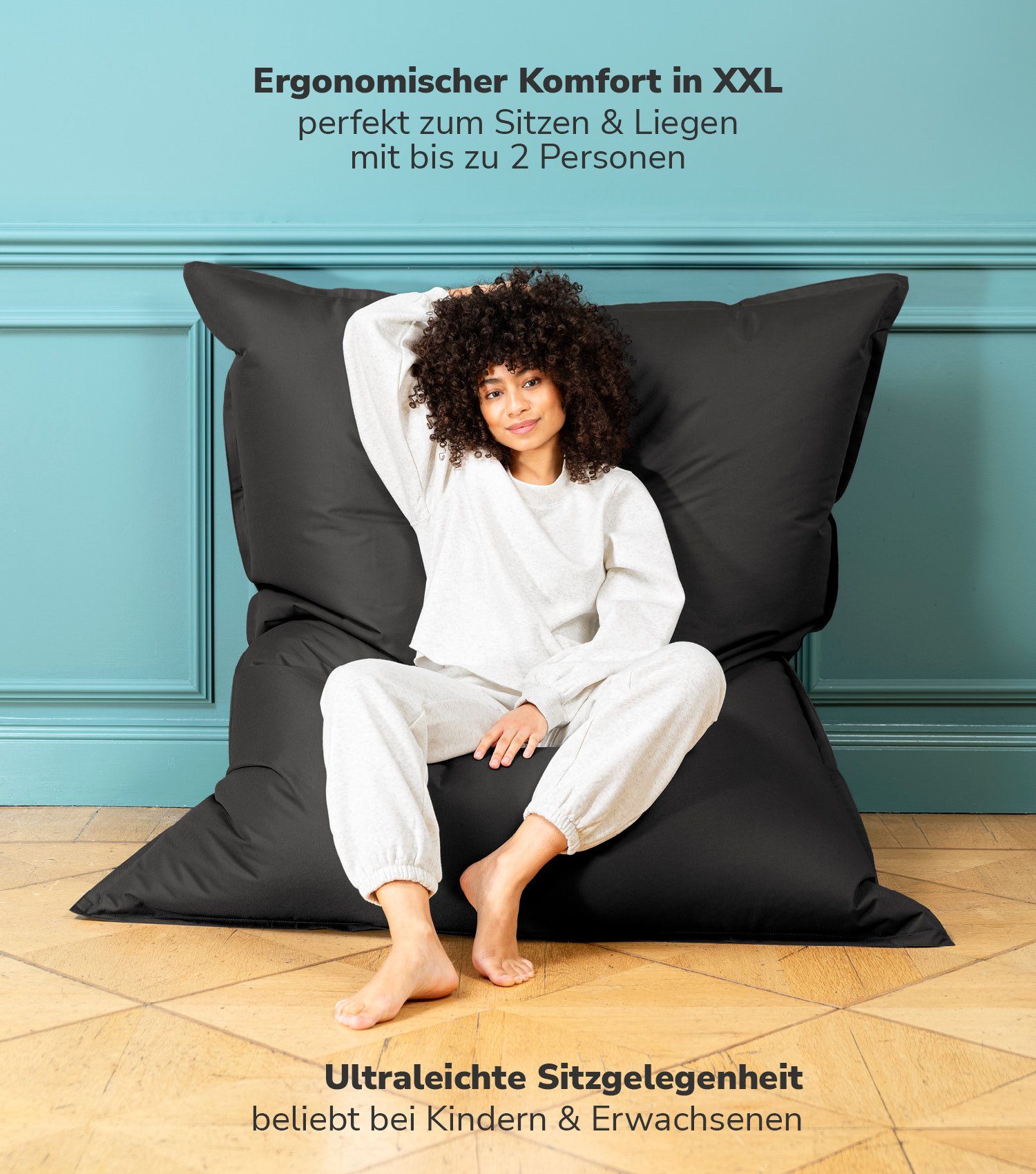 Der Liegekissen in XXL, Bag Große Sitzkissen, mokebo Bodenkissen, Bean (mit Schwarz Sitzsack Riesen Schutzhülle),