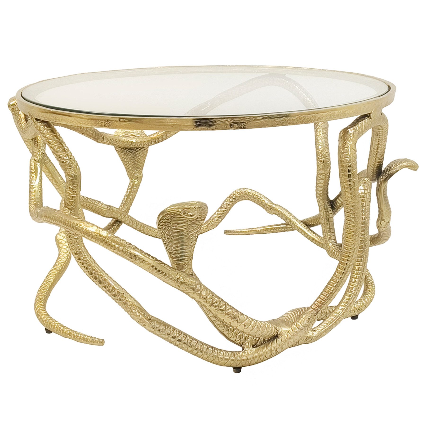 riess-ambiente Couchtisch SNAKE 70cm gold - Metall, Glasplatte, Schlangen, Cobra, Skulptur, rund (Einzelartikel, 1-St), Ausgefallener Beistelltisch - ideal für moderne & stylische Wohnräume