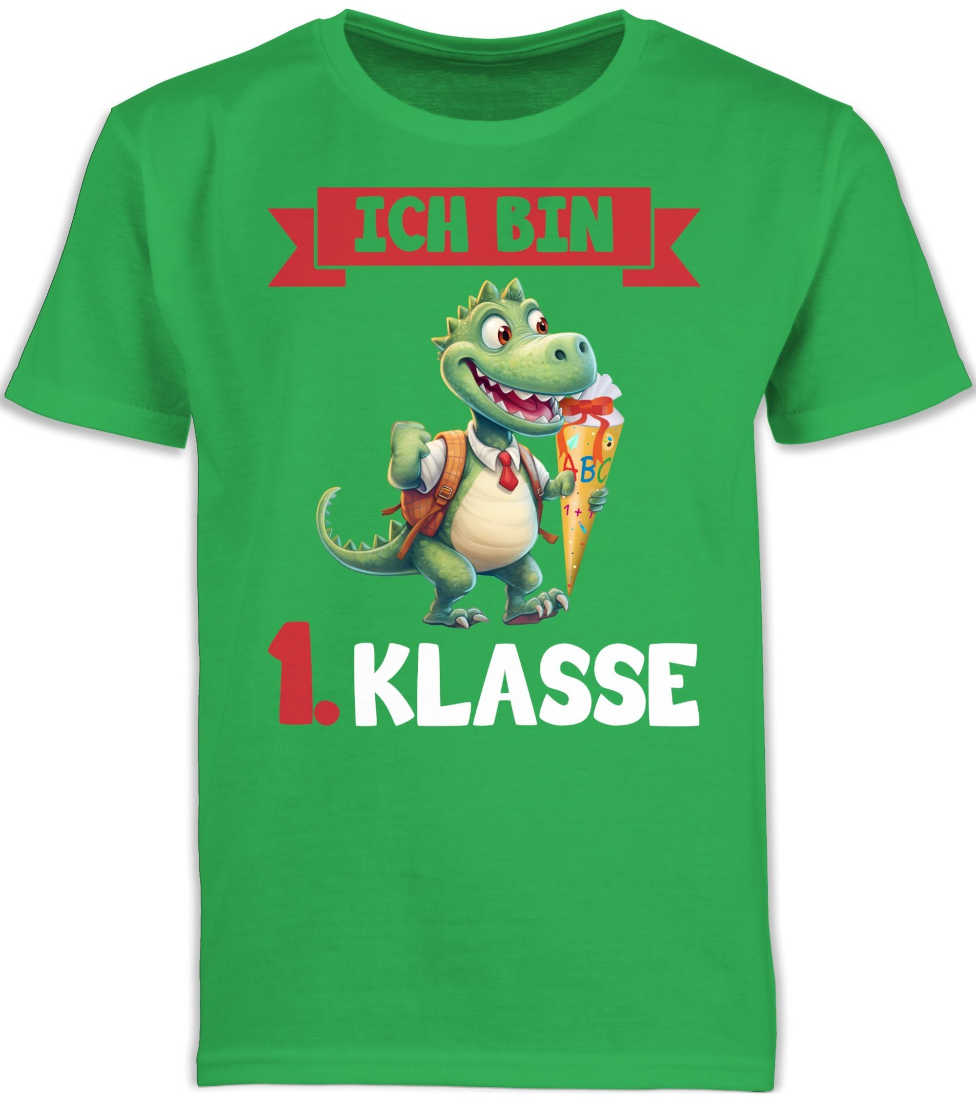 Shirtracer T-Shirt Ich bin 1. Klasse - Dino - Erste Klasse Schulkind Einschulung Junge Schulanfang Geschenke 3 Grün