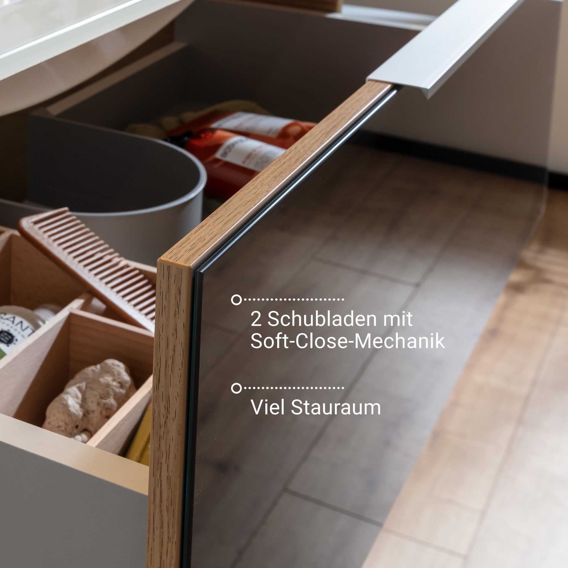 FACKELMANN Waschbeckenunterschrank B.Brillant Waschbeckenunterschrank + weißem Waschbecken aus Gussarmor