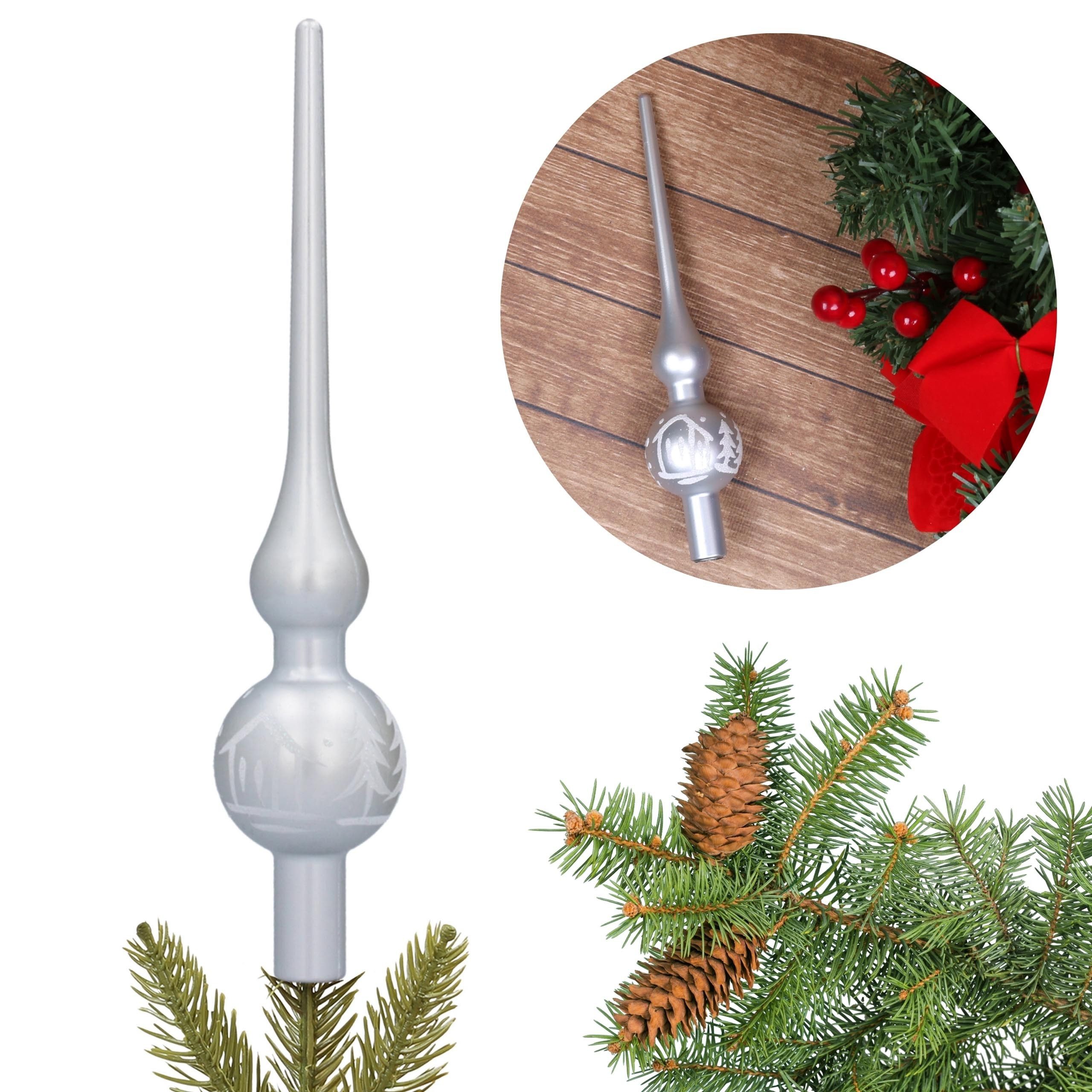 Sarcia.eu Christbaumspitze Silberne Christbaumspitze, kleine Spitze für Weihnachtsbaum, 20 cm