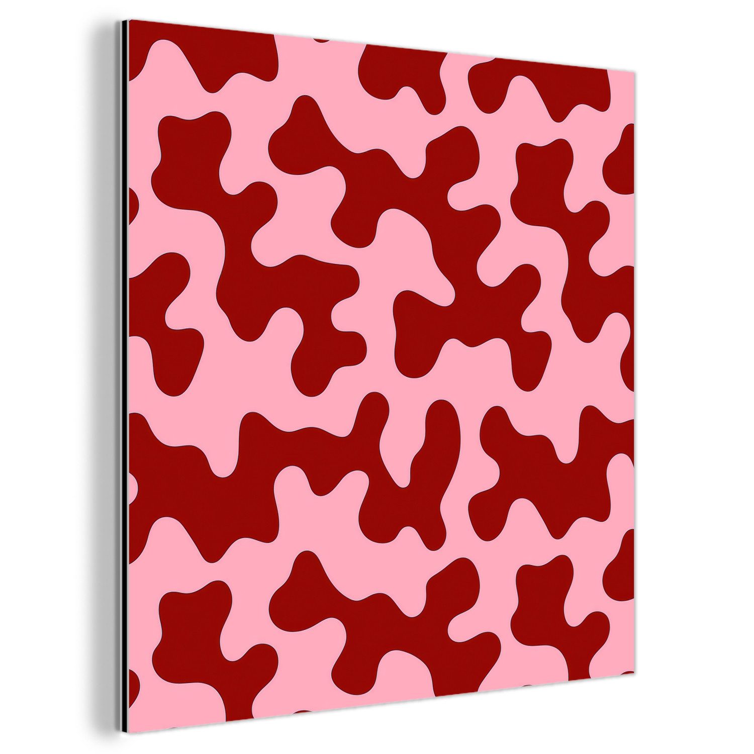 MuchoWow Metallbild Modern - Abstrakt - Rot, Inkl. Aufhängung, Alu-Dibond-Druck, Wandbild aus Metall, Aluminium deko, 20x20 cm