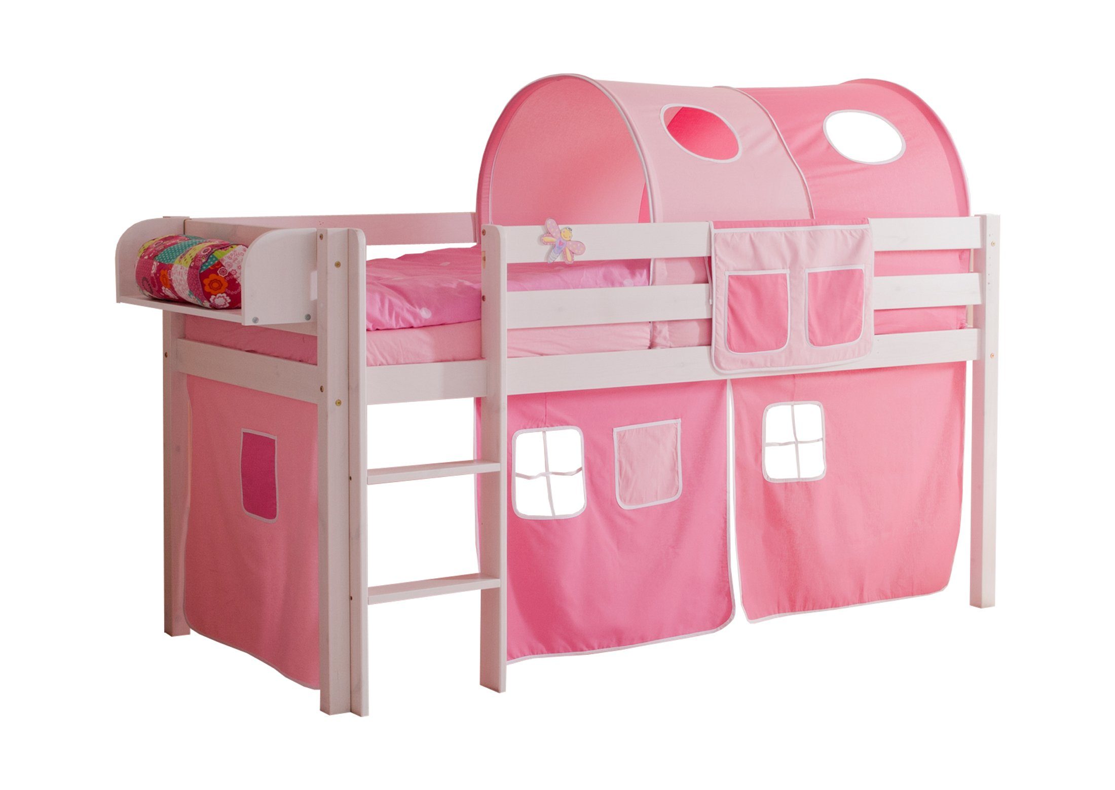 Ticaa Hochbett Hochbett "Malte" Kiefer Weiß Classic Weiß lackiert (Holzmaserung sichtbar)