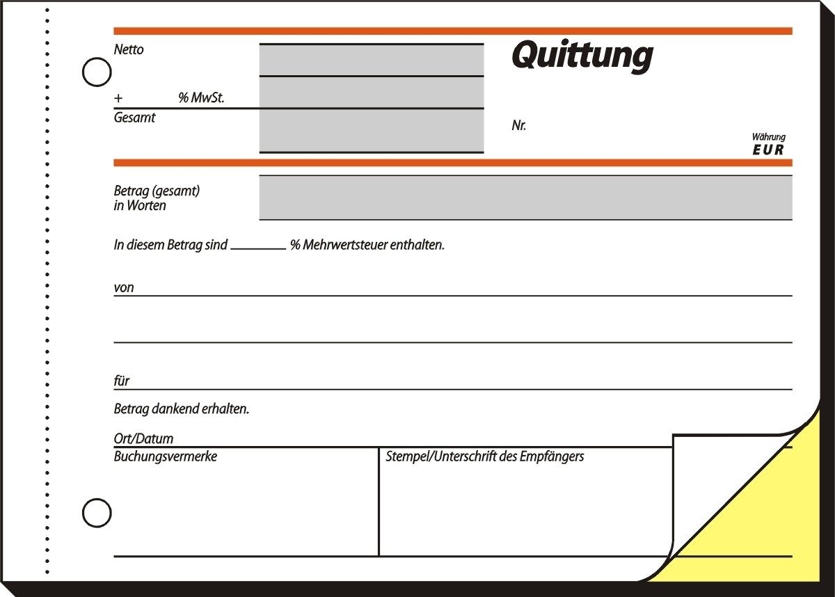 Formularblock Formularbuch Quittung A6 quer selbstdurchschreibend VE=2x40 Blatt