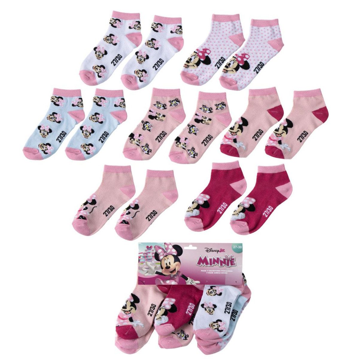 Disney Minnie Mouse Kurzsocken Kinder Socken 7er Pack
