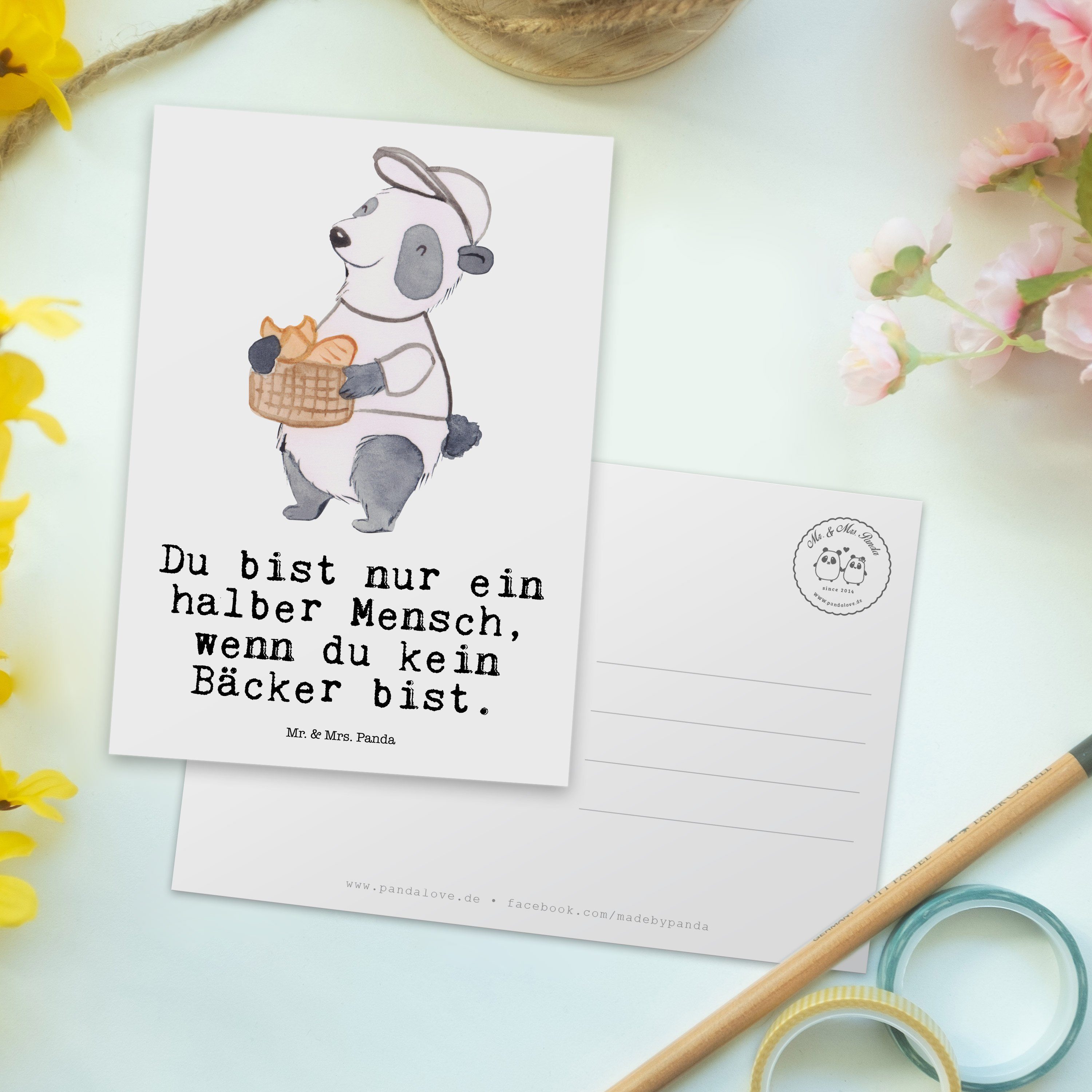 Mrs. Grußka Weiß mit & Postkarte Panda Geschenkkarte, Herz Dankeskarte, Bäcker - Geschenk, Mr. -