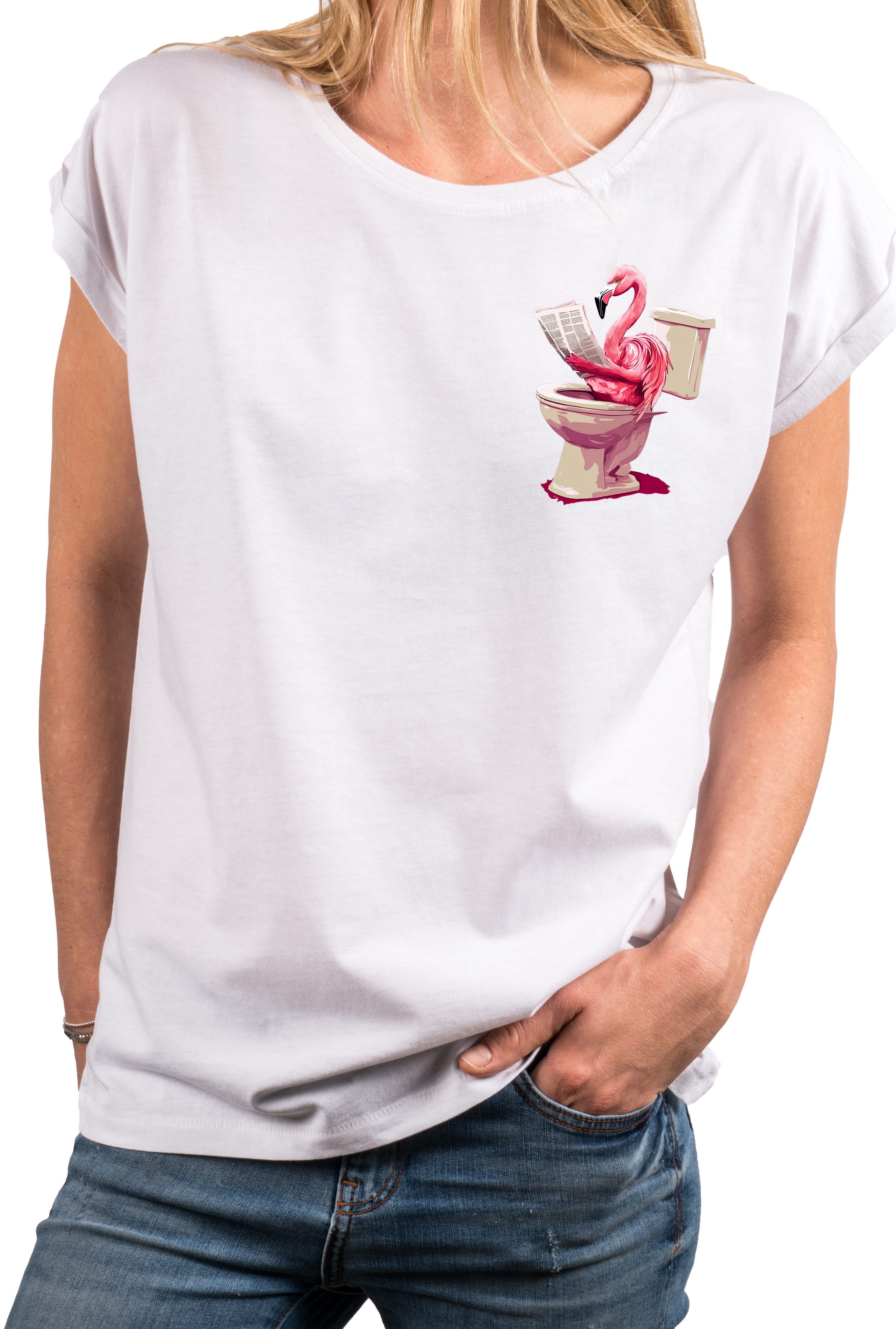 T-Shirt Damen-Kurzarmtop mit Flamingo-Print – Basic Shirt mit Aufdruck