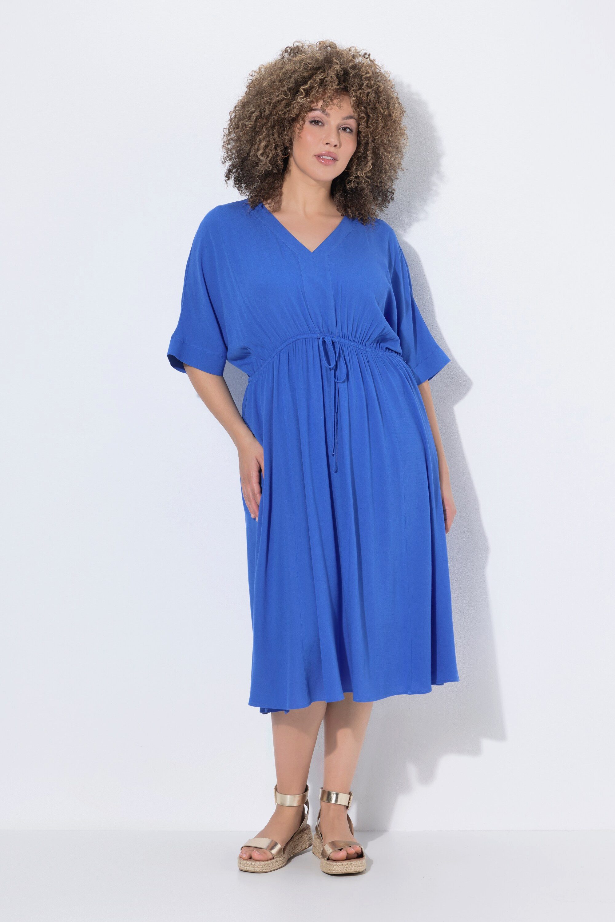 Ulla Popken Maxikleid Maxikleid A-Linie V-Ausschnitt Halbarm