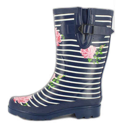 Beck Damen Gummistiefel Stripes Gummistiefel (wasserdichte, weitenverstellbare Stiefel, für trockene Füße bei Regenwetter) herausnehmbare Innensohle, weicher robuster Naturkautschuk