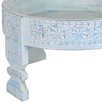 Casa Moro Beistelltisch Orientalischer Beistelltisch Zaman Ø 55cm Massivholz geschnitzt (Chakki Tisch, Shabby Chic Mühlen-Dekor Weiß gekalkt Mühlen-Tisch), Kunsthandwerk