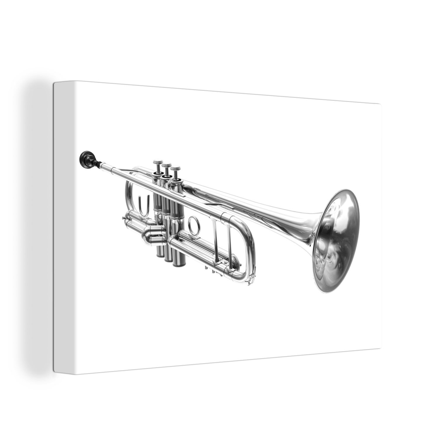 OneMillionCanvasses® Leinwandbild Illustration einer Trompete - schwarz und weiß, (1 St), Wandbild Leinwandbilder, Aufhängefertig, Wanddeko, 30x20 cm