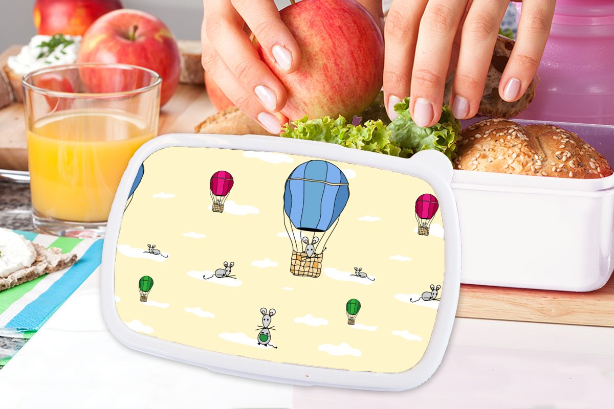 MuchoWow Lunchbox Muster - Maus Brotbox (2-tlg), und Luftballon, für Kinder für Mädchen Kunststoff, Erwachsene, weiß Brotdose, und Jungs 