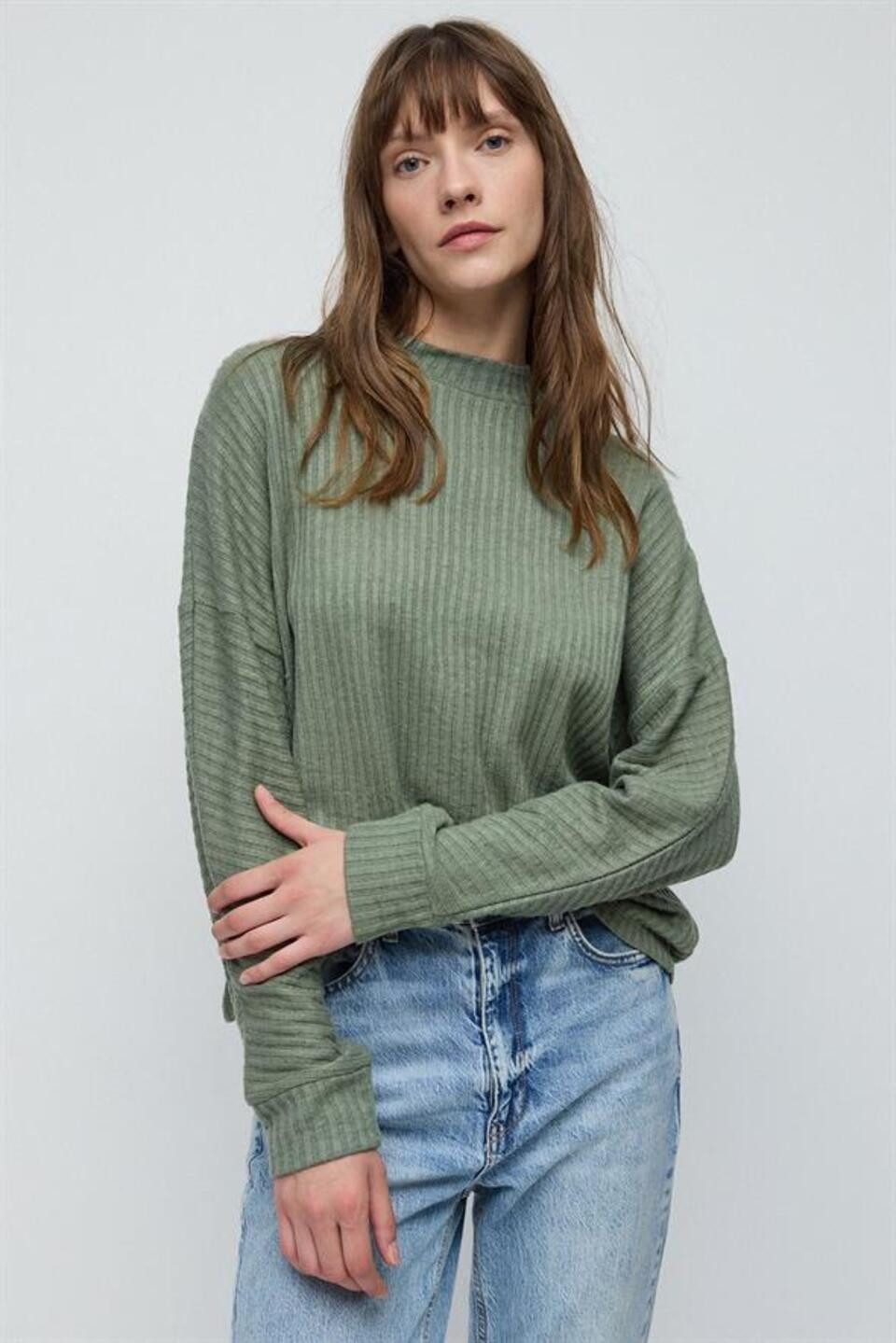 Blusentop Rollkragenbluse mit langen Ärmeln