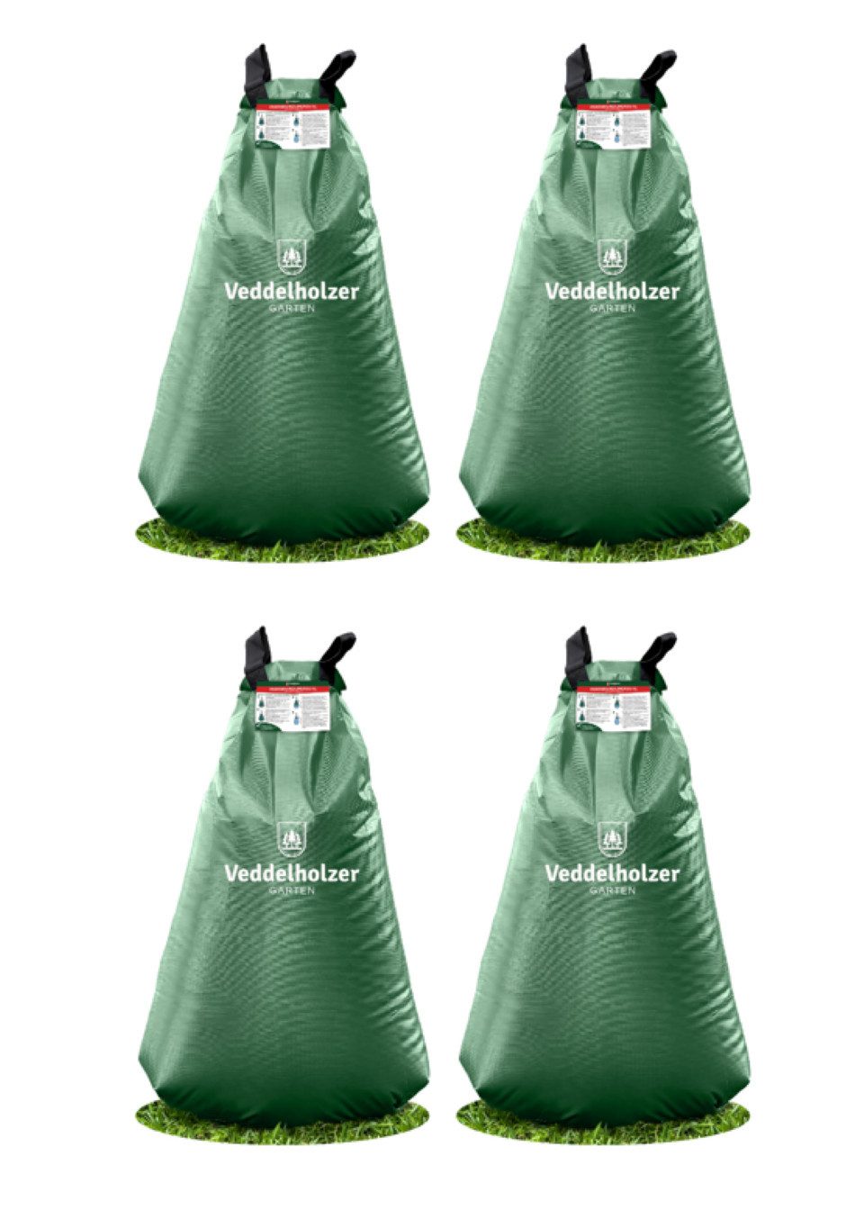 Veddelholzer Bewässerungssystem 4x75l Baumbewässerungssack Reißverschluss kombinierbar Diebstahlschutz, (Miteinander Kombinierbar durch Reißverschluss, 4 mal 75 Liter), Robust und wetterbeständig für Bäume, Jungbäume und Sträucher.