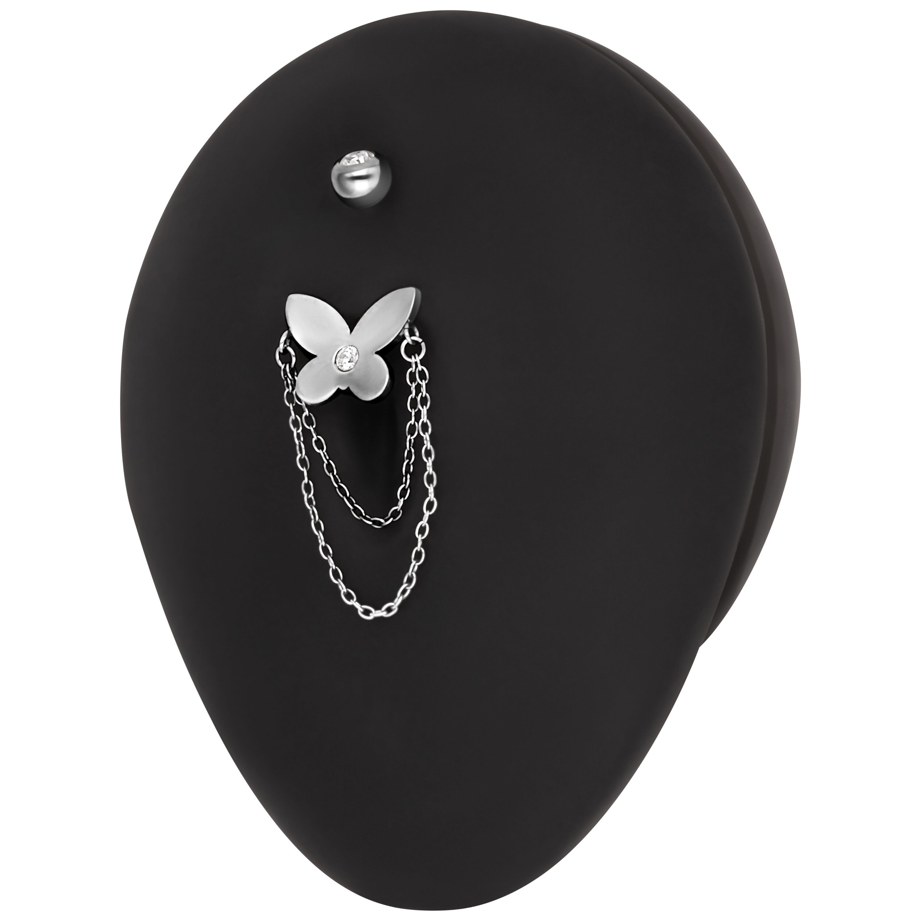 Wildcat Bauchnabelpiercing Butterfly with Chains Bananabell für Bauchnabel, 1 Stück, Titan Grad 23 - wasserfest, hautverträglich, Silber