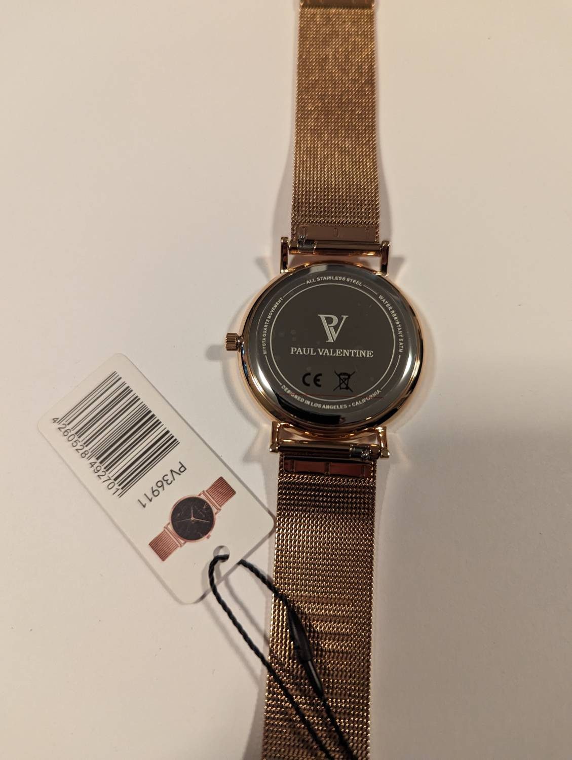 Paul Valentine Quarzuhr BLACK MARBLE ROSE GOLD MESH – Bild 4 von 4