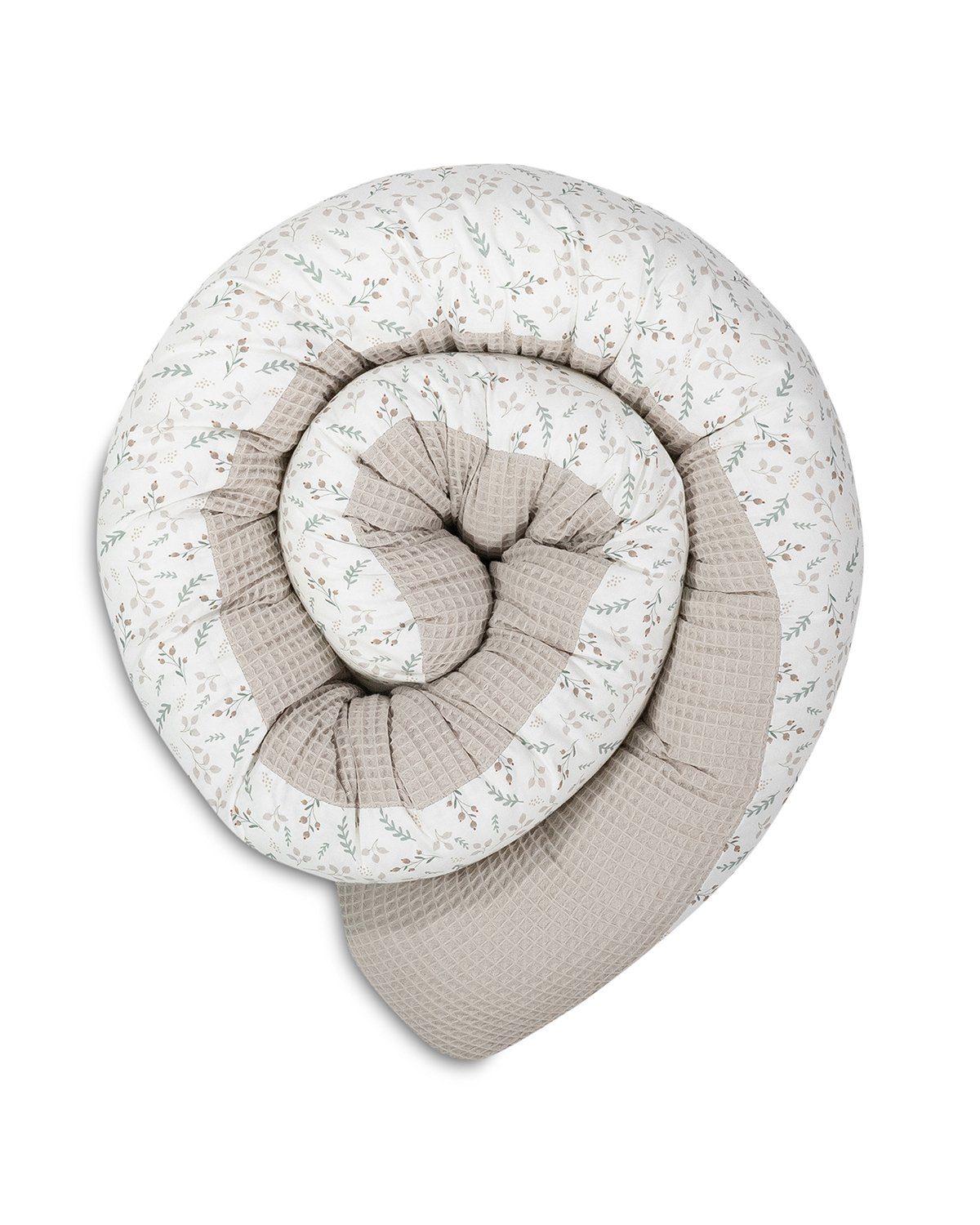 ULLENBOOM ® Nestchenschlange Bettschlange Baby 200cm, Ideal als Bettumrandung Floral Sand, Bezug aus 100% Baumwolle (Made in EU), Weiche Polsterung
