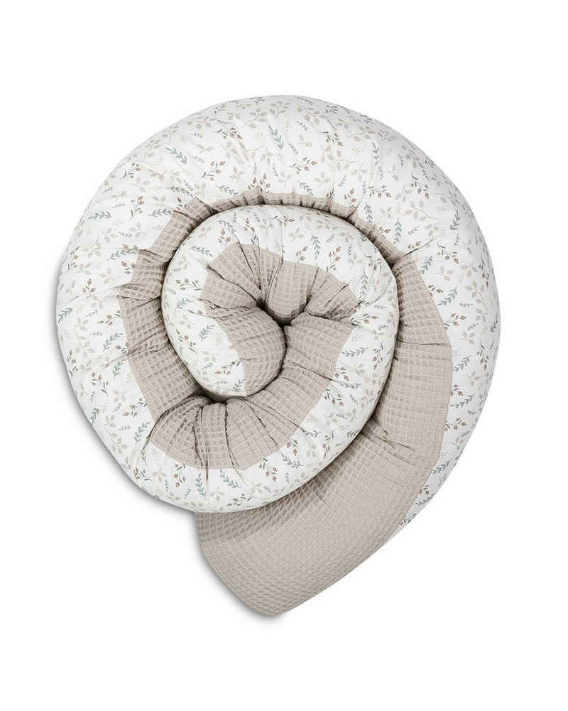 ULLENBOOM ® Nestchenschlange Bettschlange als Bettumrandung Floral Sand (Made in EU), Bezug aus Baumwolle, weiche Polsterung, Design Uni