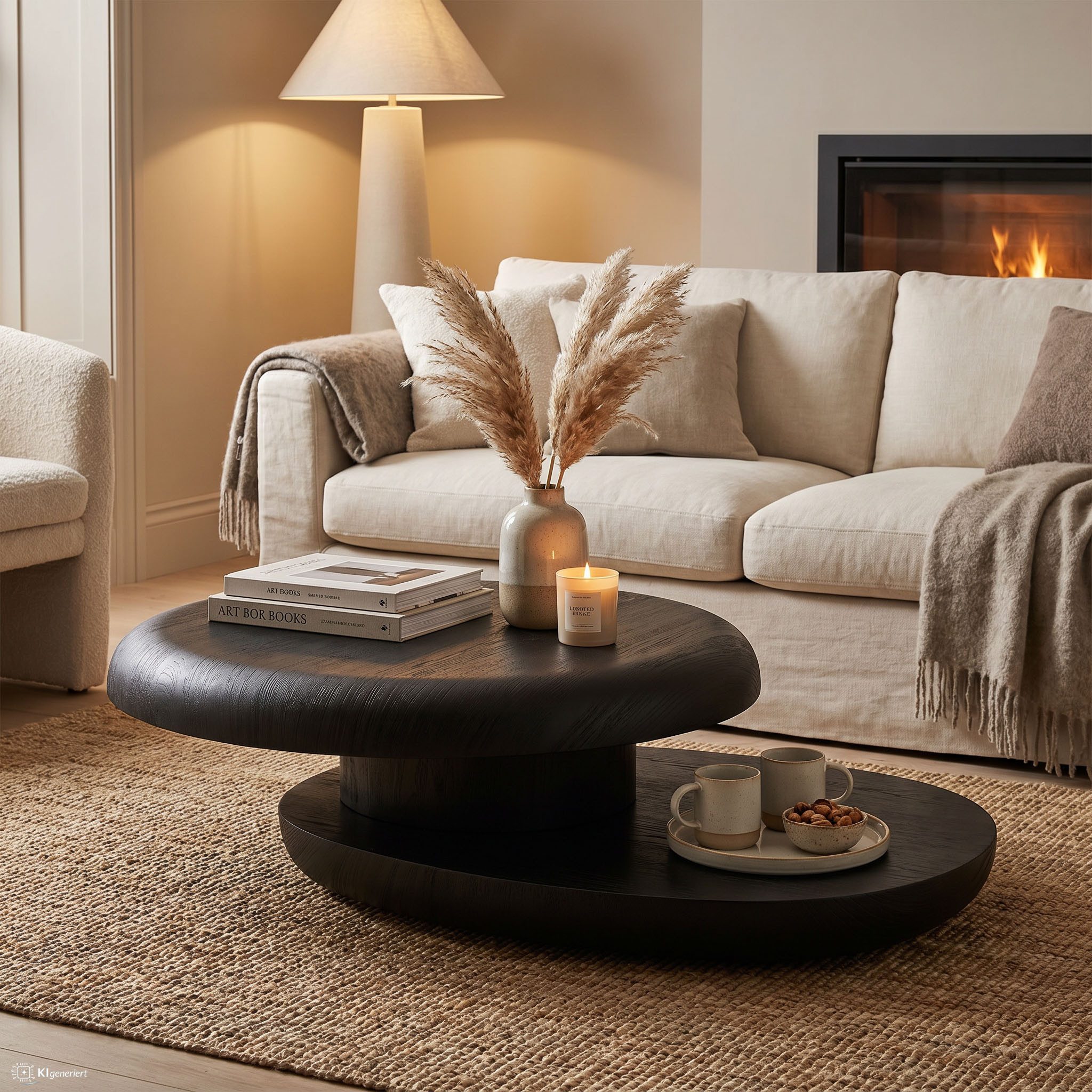 SalesFever Couchtisch drehbar - runder Design-Wohnzimmertisch aus Holz (1-St), Stilvoller & moderner Tisch mit Echtholzfurnier, Ø 90 cm – Bild 2 von 5