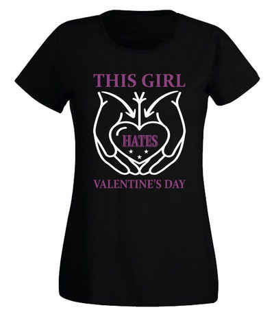 G-graphics T-Shirt Damen T-Shirt - This girl hates Valentines Day mit trendigem Frontprint, Slim-fit, Aufdruck auf der Vorderseite, Spruch/Sprüche/Print/Motiv, für jung & alt