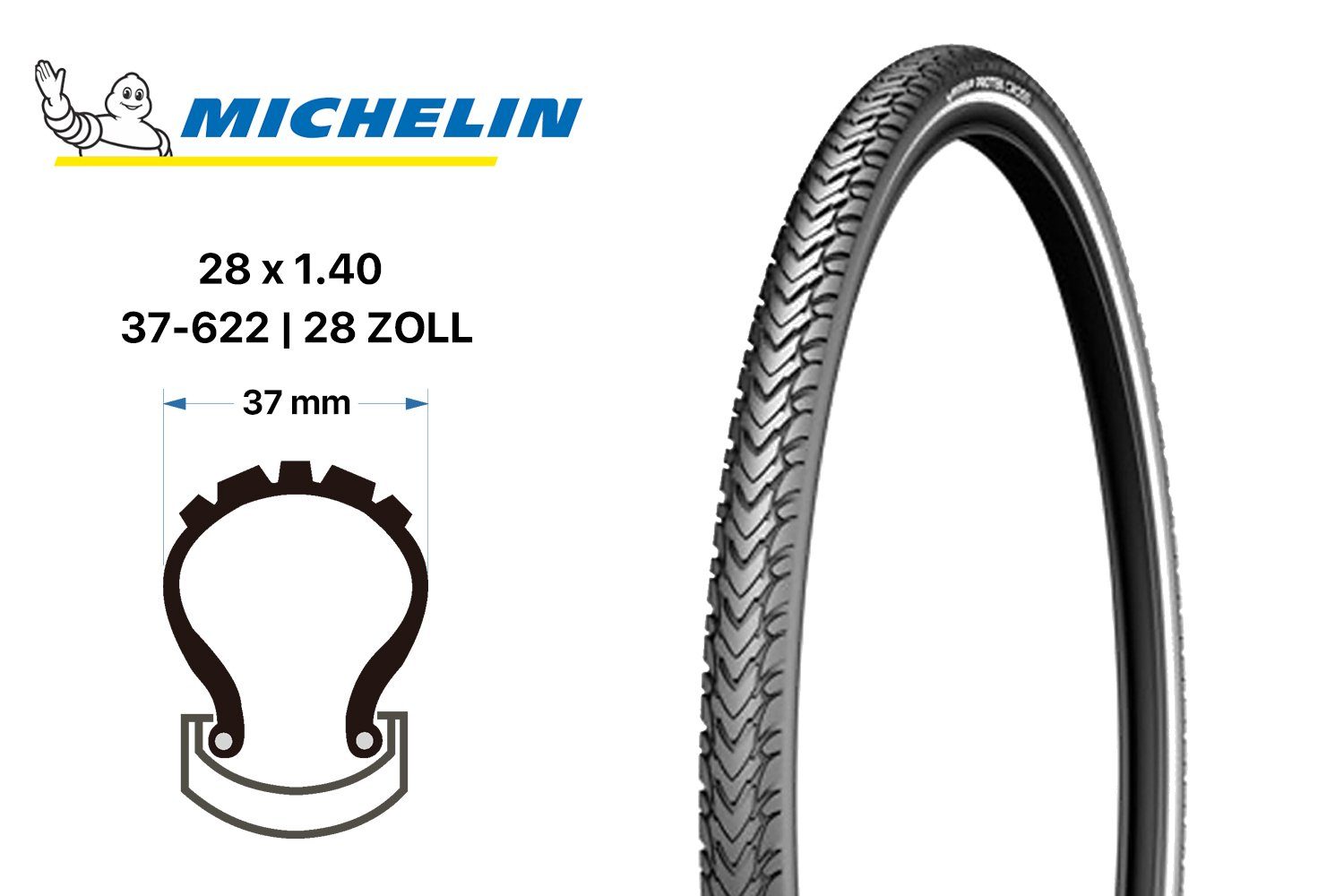 28 Fahrradreifen 37-622 Reifen Protek Cross Zoll MICHELIN Michelin Mante Fahrrad Pannenschutz