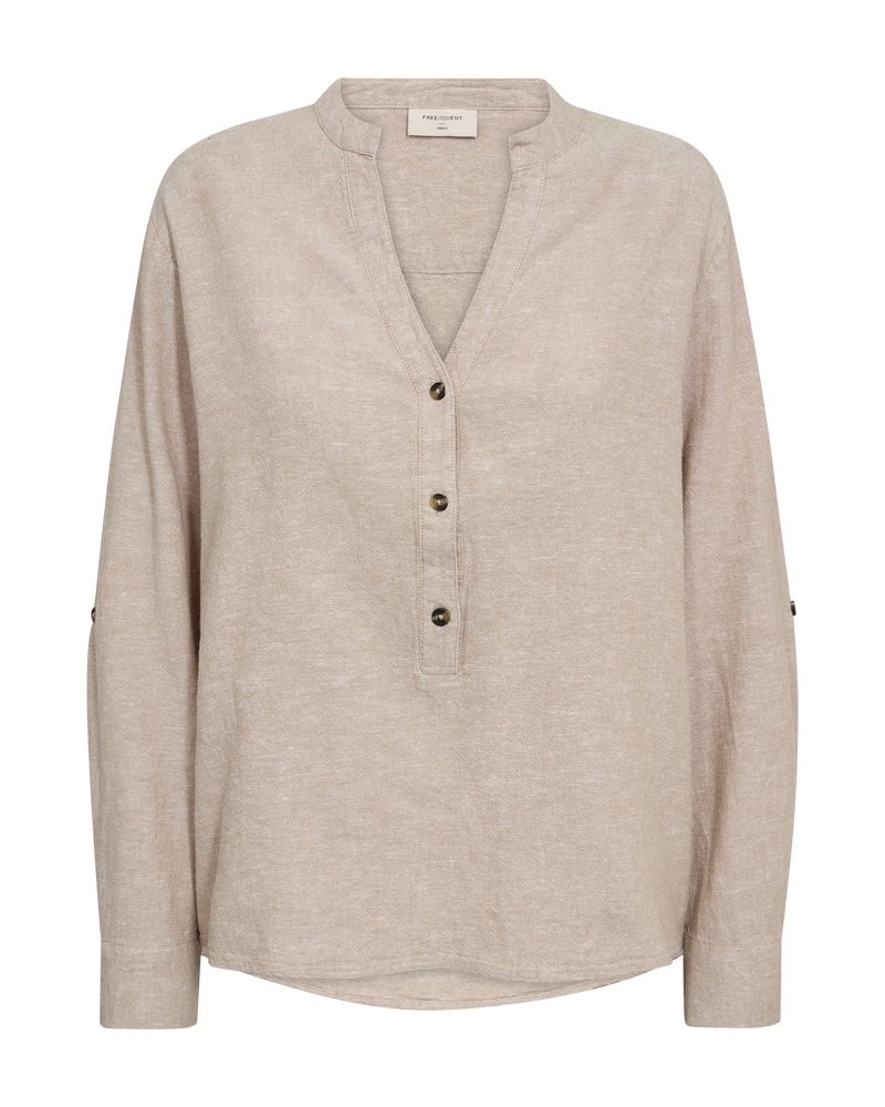 FREEQUENT Langarmbluse FQLAVA-SHIRT Leinenmix, mit V-Ausschnitt geschlitzt günstig online kaufen