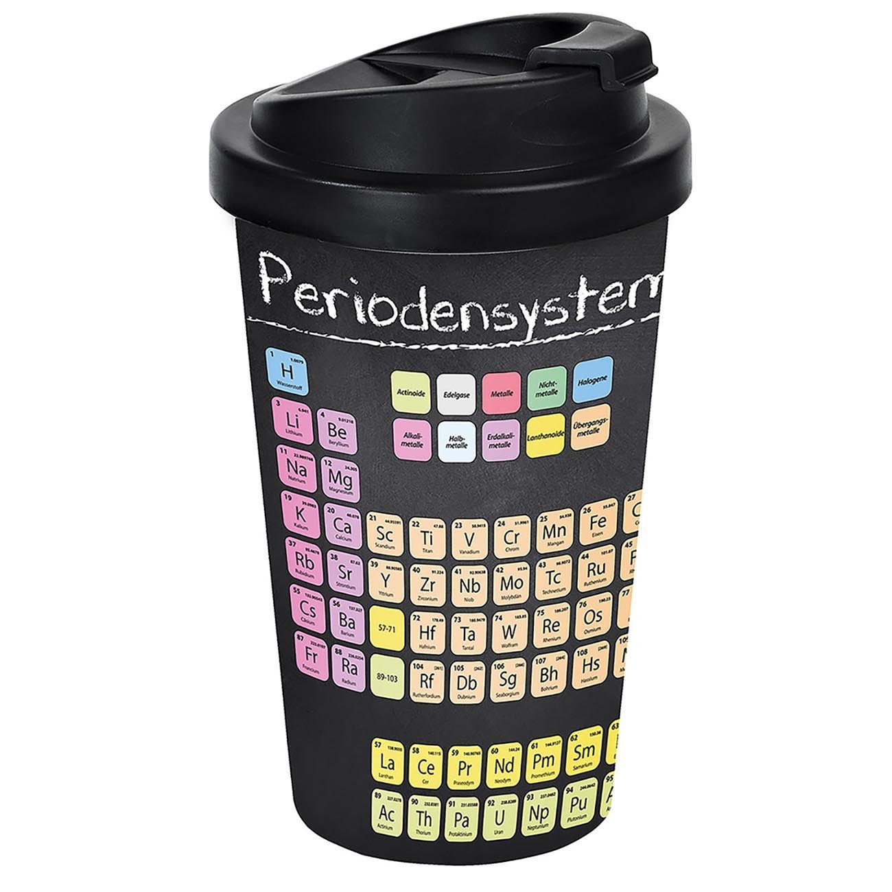 Geda Labels GmbH Coffee-to-go-Becher Periodensystem, PP, Schwarz, 400 ml, doppelwandig, auslaufsicher