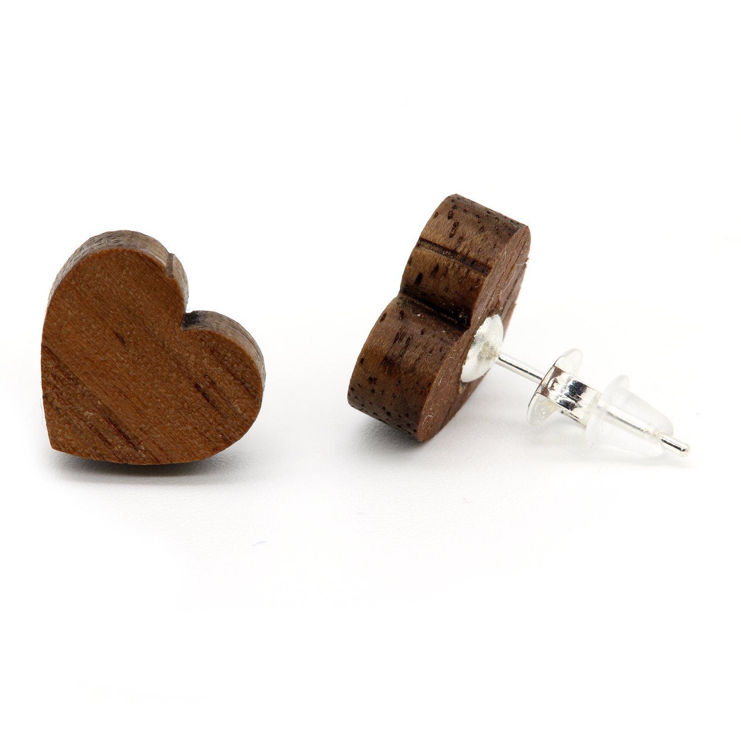 NaturSchatulle Paar Ohrstecker Herz (Holzschmuck, Holzohrringe), 12mm