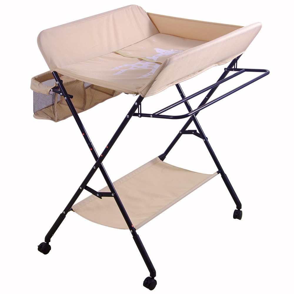 JEOBEST Wickeltisch Wickelauflage Mulde Kommode Unterlage Wickeln Baby Kind (KLAPPBAR), (1-tlg), Höhenverstellbar, Wasserdichte, Staufach, Mit Bremse – Bild 4 von 5
