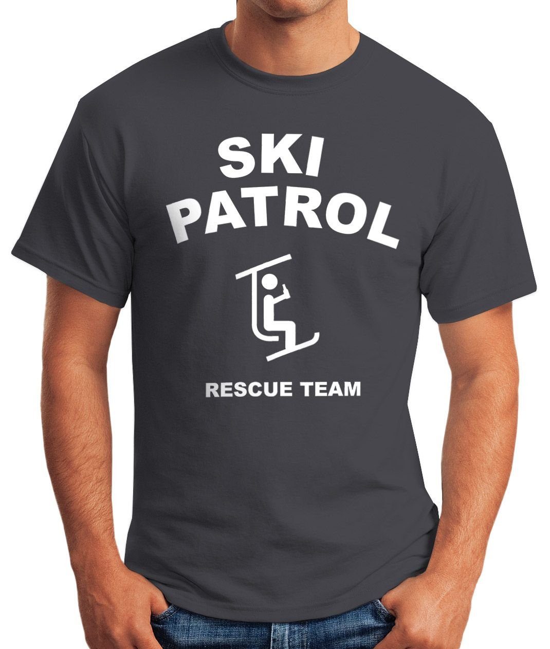 Moonworks® MoonWorks Patrol grau Herren mit Bier Print Print-Shirt Fun-Shirt T-Shirt Apres-Ski Lift