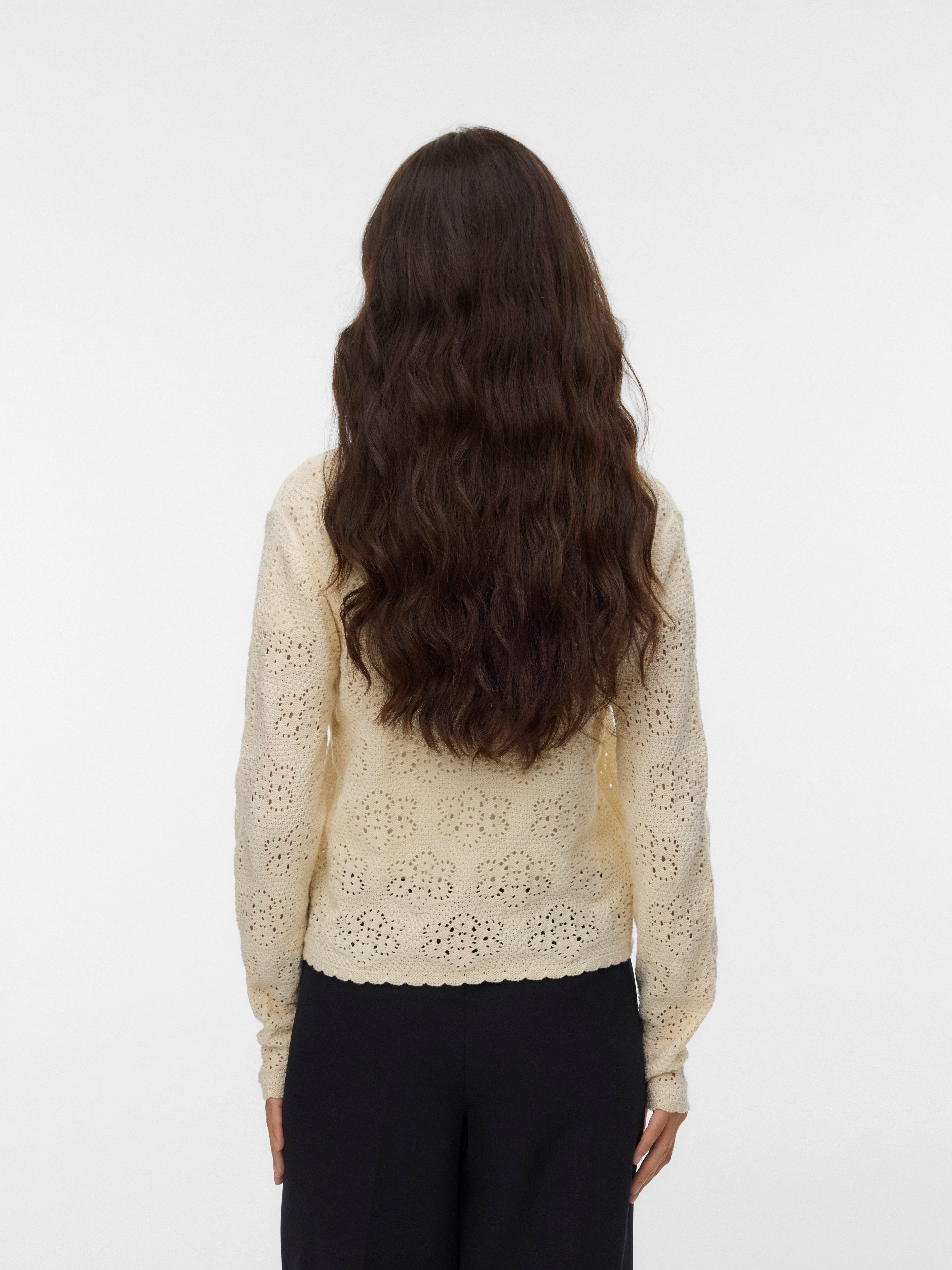 Vero Moda Strickjacke VMAVA LS V-NECK TIE STRING CARDIGAN Baumwolle, gewellte Strickbündchen